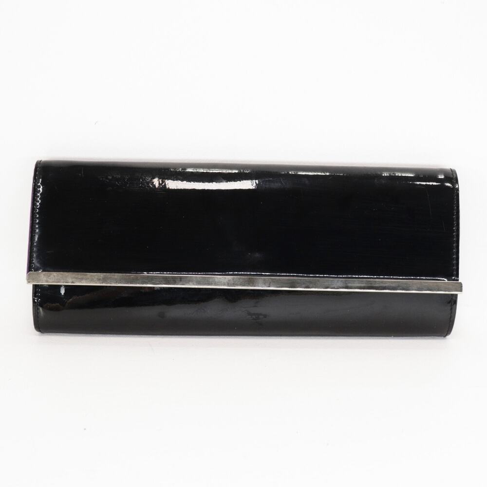 b bag Clutch Handbag Faux Black Patent Leather Purple Lined Convert Purse Bag